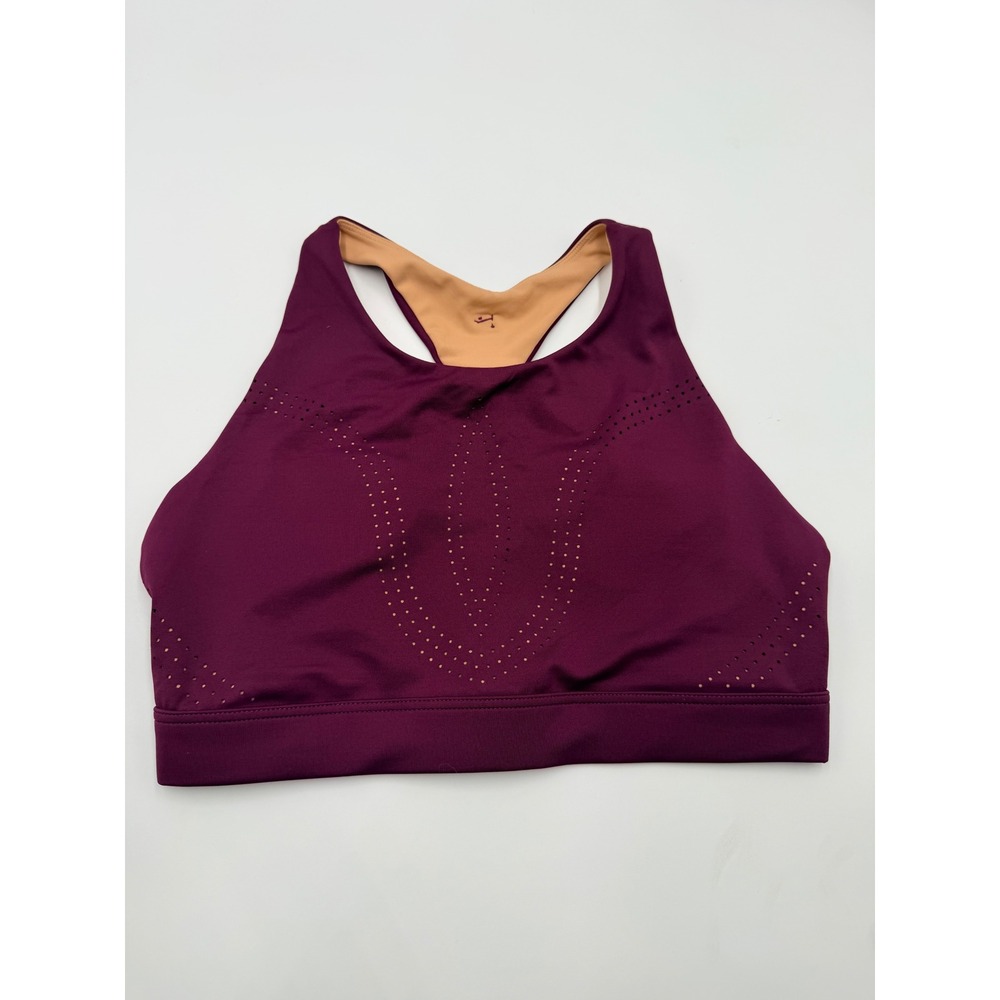 Buffbunny Collection Plum Purple High Neck Laser Cut Strappy Sports Bra Large